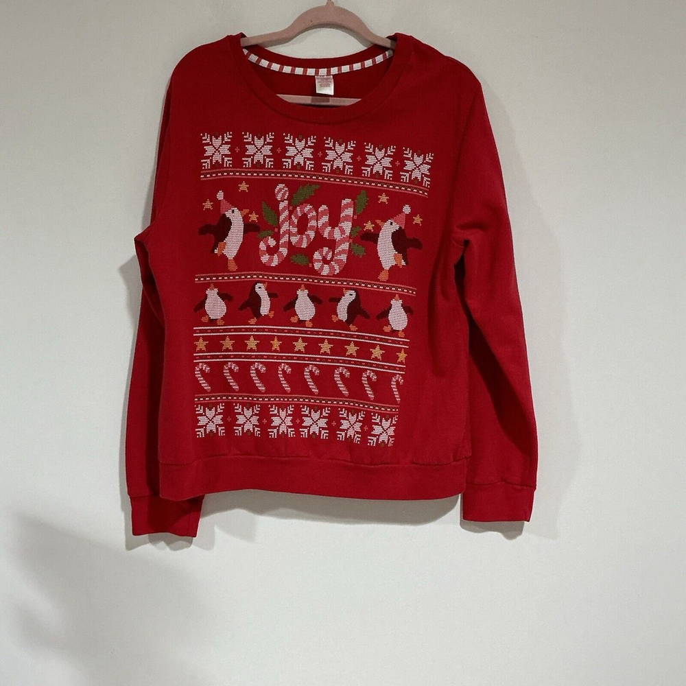 Womans Holiday Time Sweatshirt Xl (16-18) Red Christmas Theme Pullover